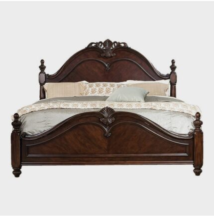 Classic Wooden King Size Bed with Ornate Carvings